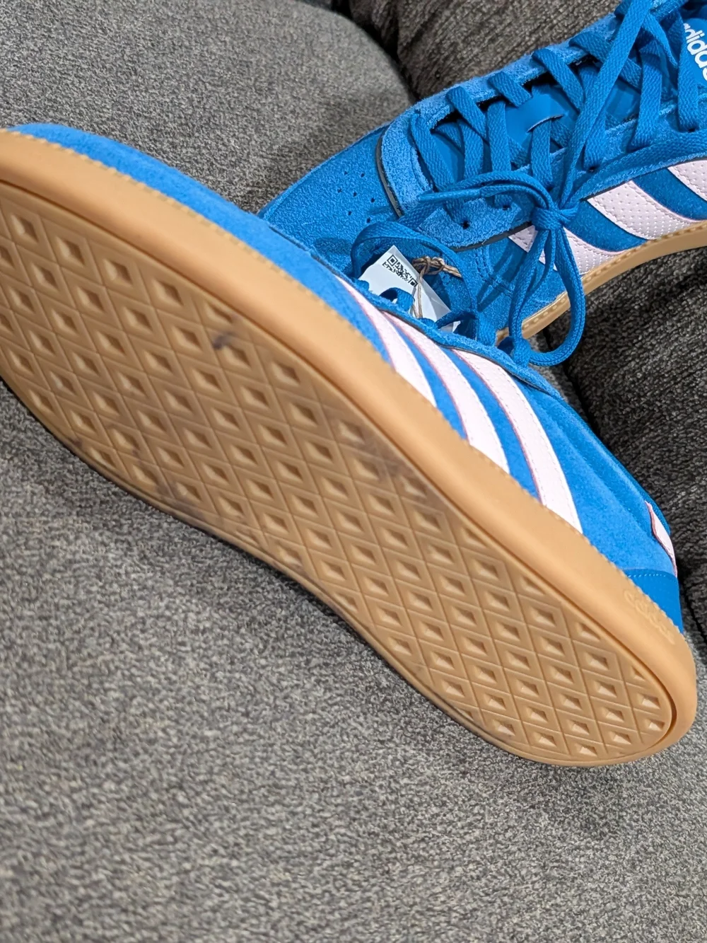 Adidas Women  Blue Suede Sneakers with Pink Stripes